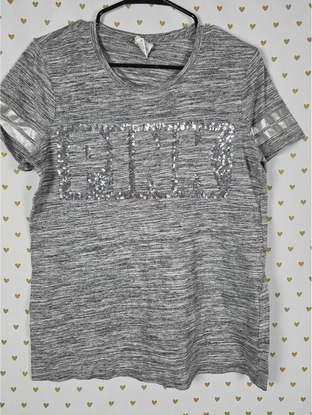 Victorias Secret PINK BLING Ringer Grey Marled Tee Sequined MEDIUM